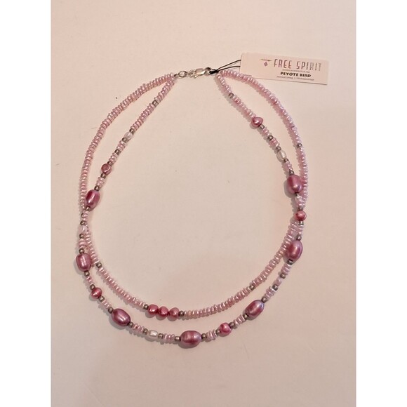 Peyote Bird Free Pink Tones Freshwater Pearls Beaded 2 Strand Necklace 16" NWT - Picture 2 of 6